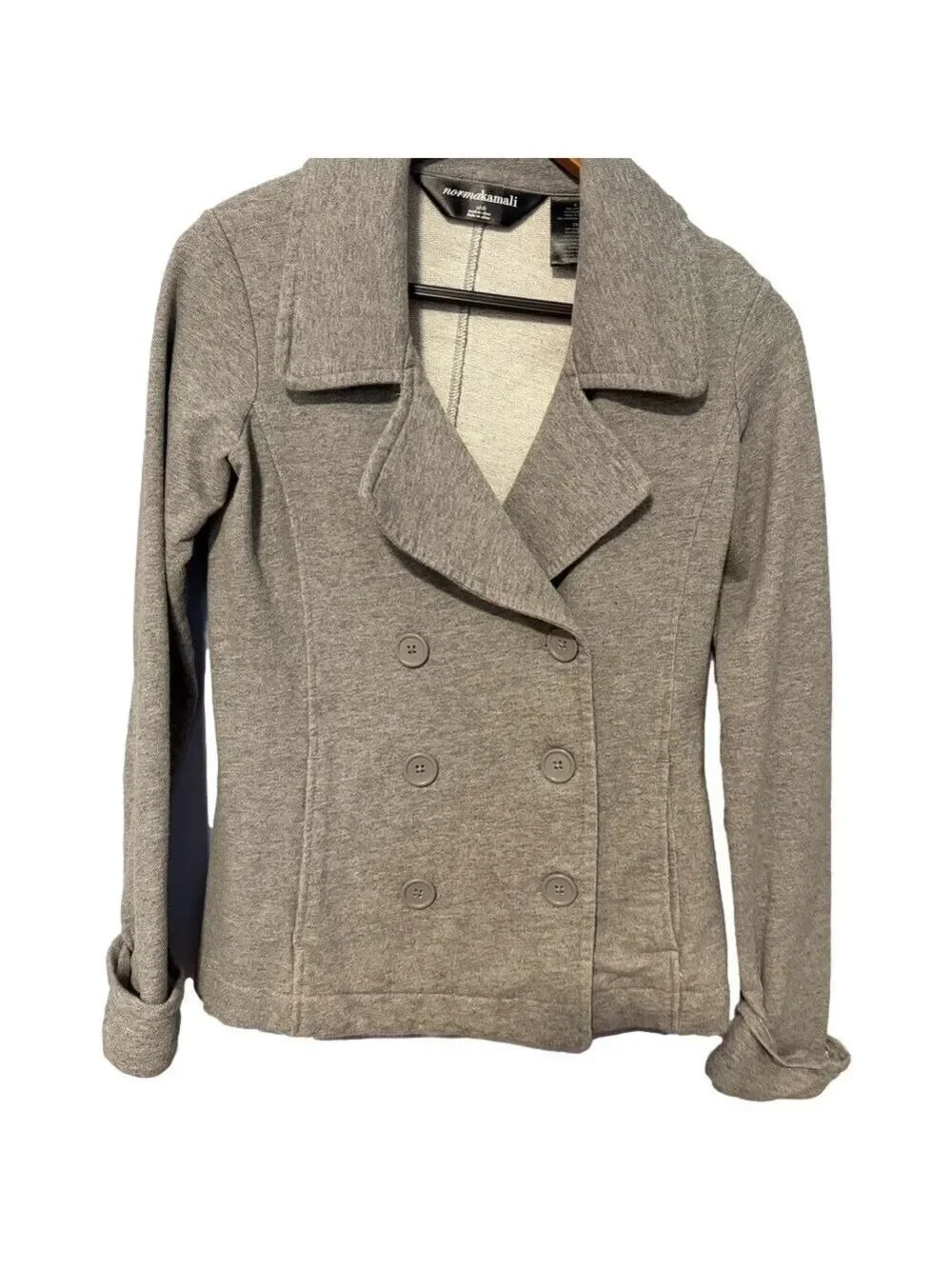 Norma Kamali Gray Sweatshirt Pea Coat Double Breasted Sz S